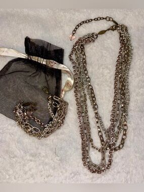 SABIKA Multi Row Chain Necklace & Matching Bracelet Set